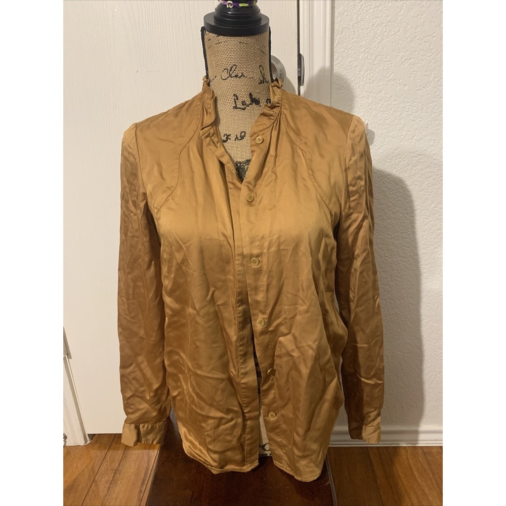 see by chloe Fancy Women's Button Up Blouse Golden Brown Fancy Size 4 8% Silk
